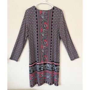 J Jill Petite Medium Paisley Print Long Sleeve Shift‎ Dress Brunch Shower Dress